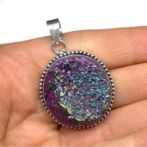 Druzy Pendant Necklace - Irredescent Purple & Blue Item # 2325